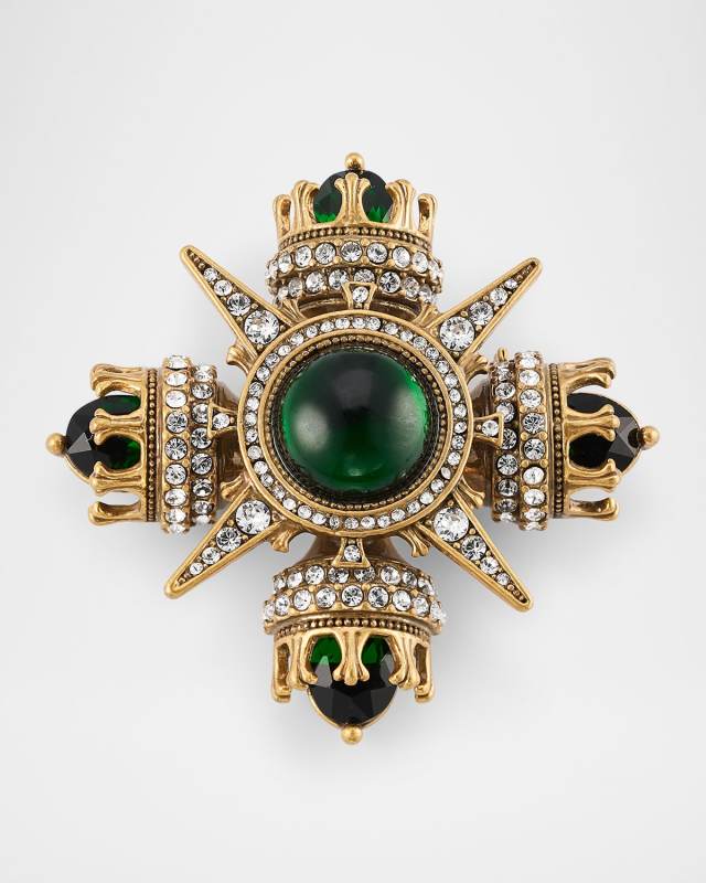 Rhinestone and Emerald Crown Brooch